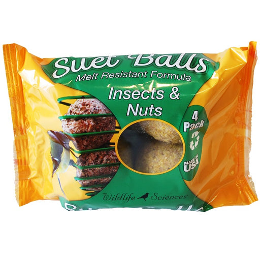 Wildlife Sciences Melt Resistant Suet Ball 4-Pack, Insects & Nuts