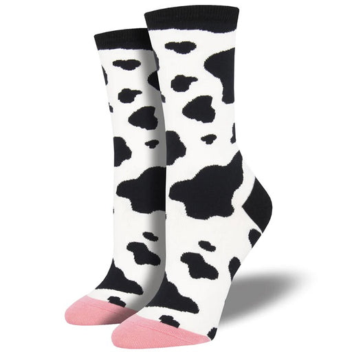 Women's Moooo! Black & White Cow-Print Socks